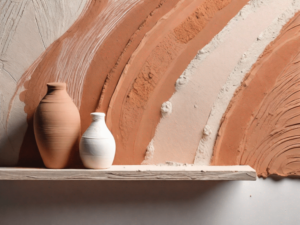 Different types of clay plaster being applied on various surfaces
