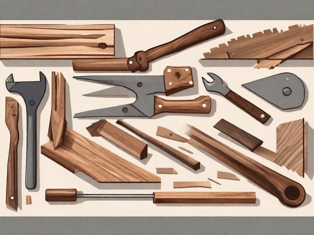 Various wooden scraps assembled together in the shape of a table