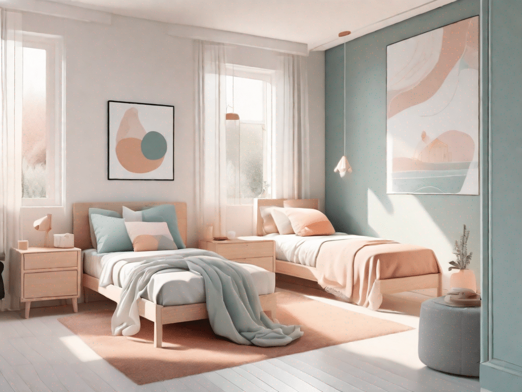A serene bedroom and playful children's room
