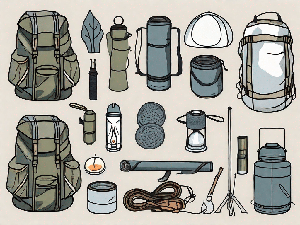 A variety of camping gear such as a tent