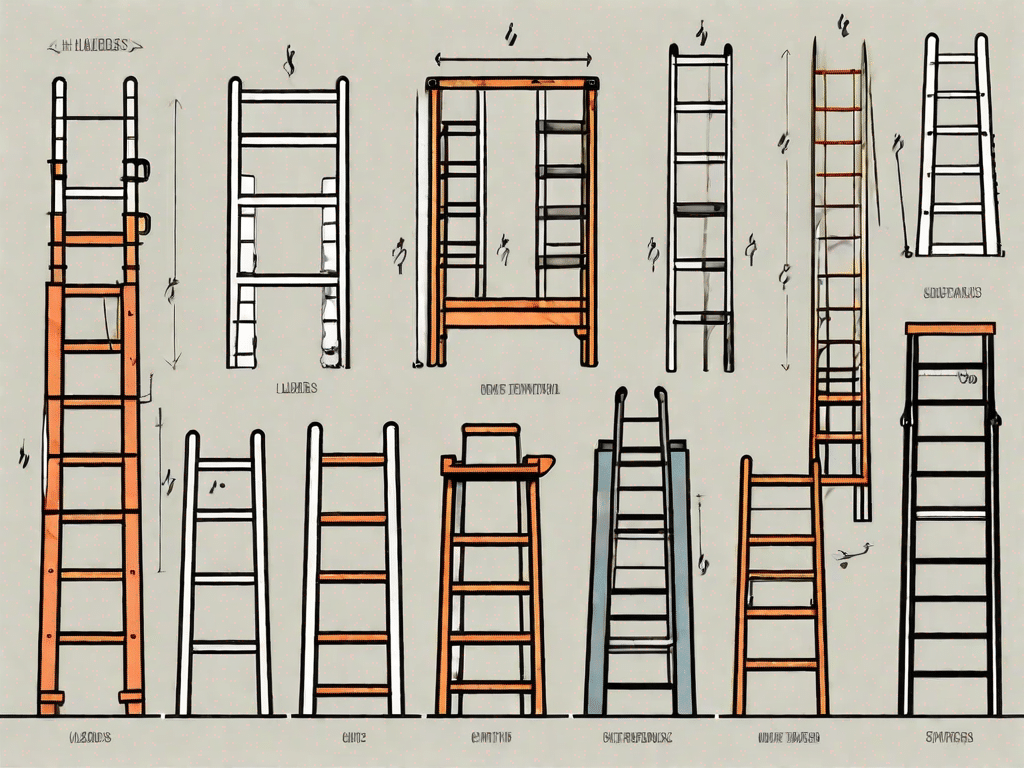 Various types of ladders including step ladders
