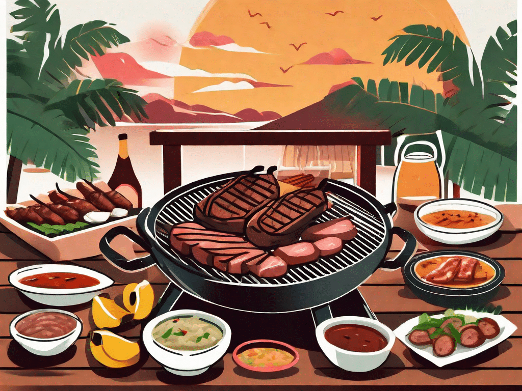A traditional brazilian churrasco grill loaded with various meats
