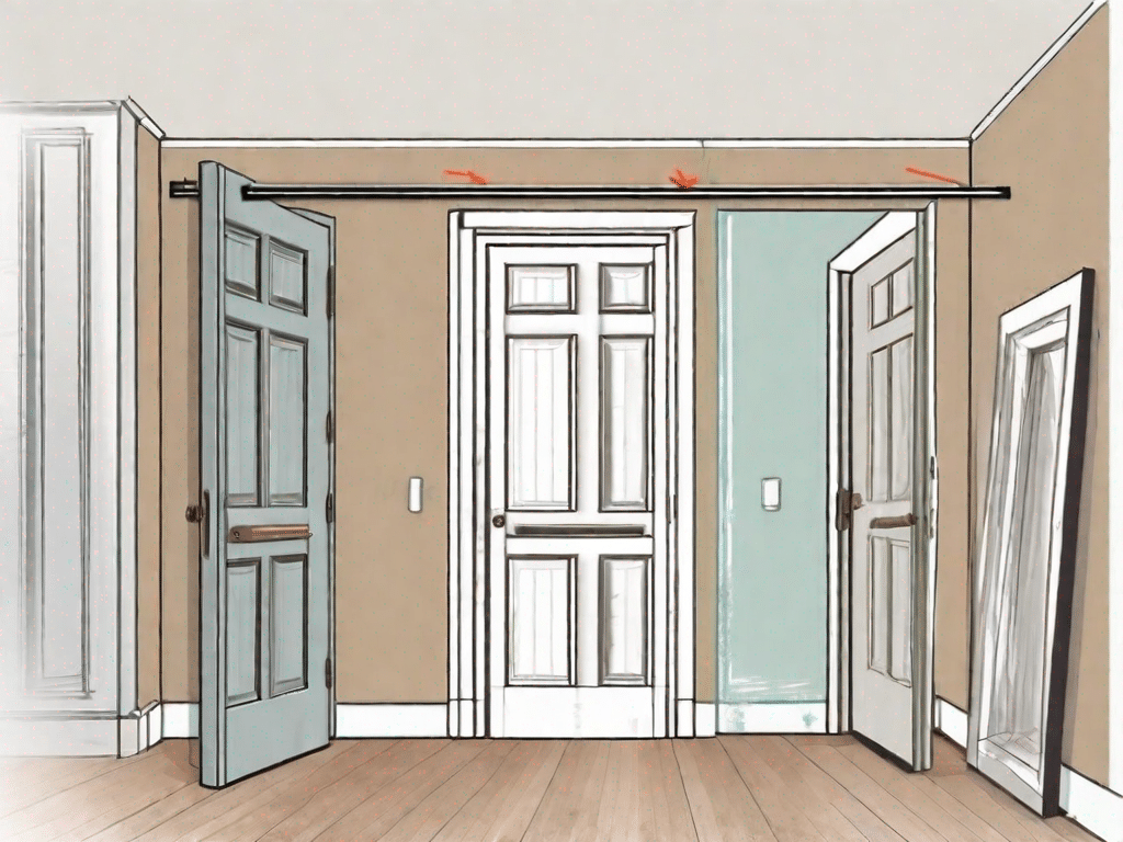 Various stages of an interior door and frame installation