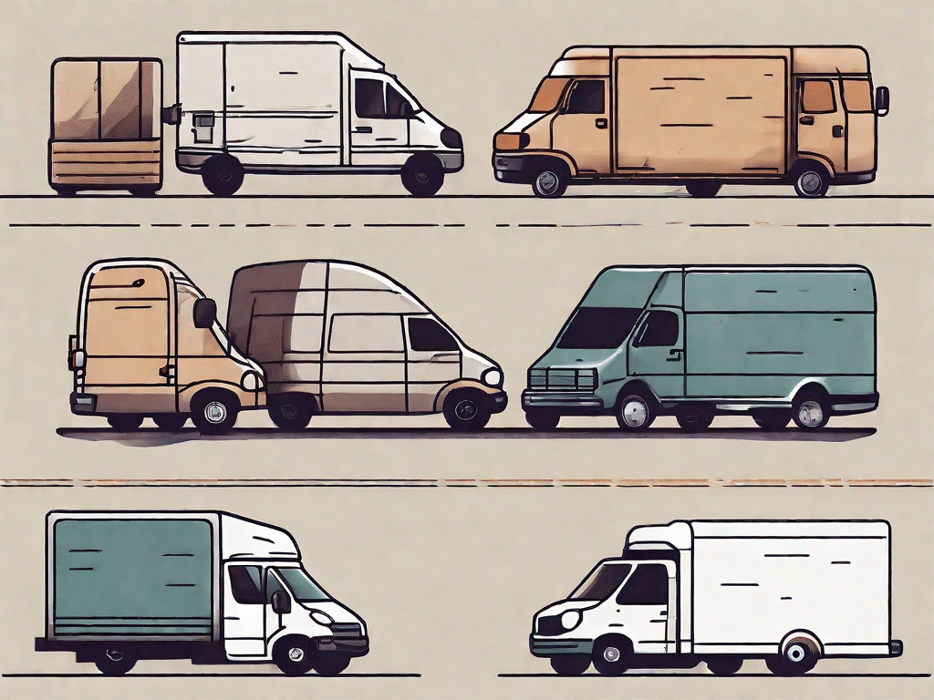 A selection of different types of moving vans parked in a row