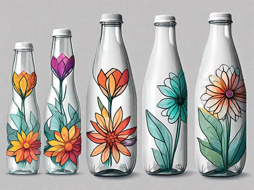 Various stages of transforming a pet bottle into a beautiful flower