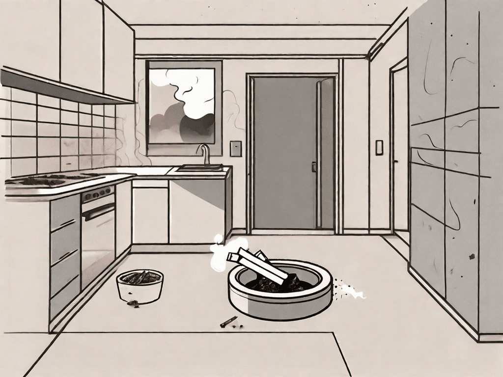 An apartment interior showing visible signs of smoking