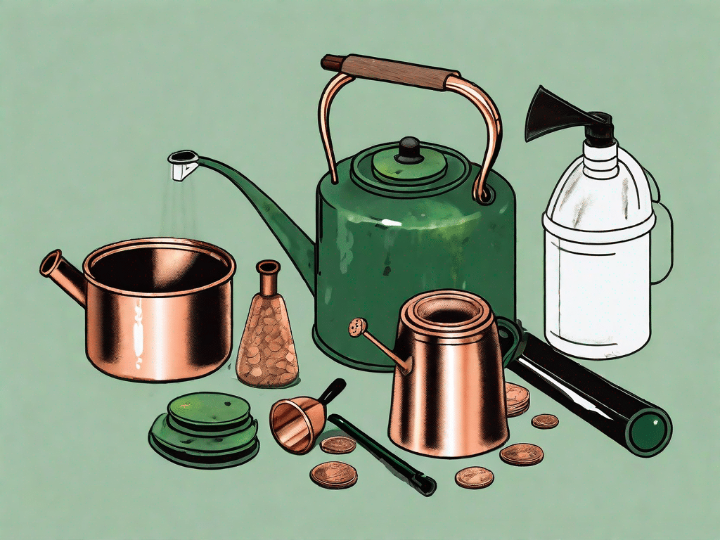 Various copper items such as a kettle