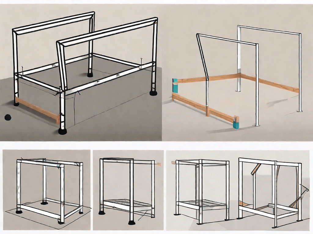 Various stages of a diy soccer goal construction