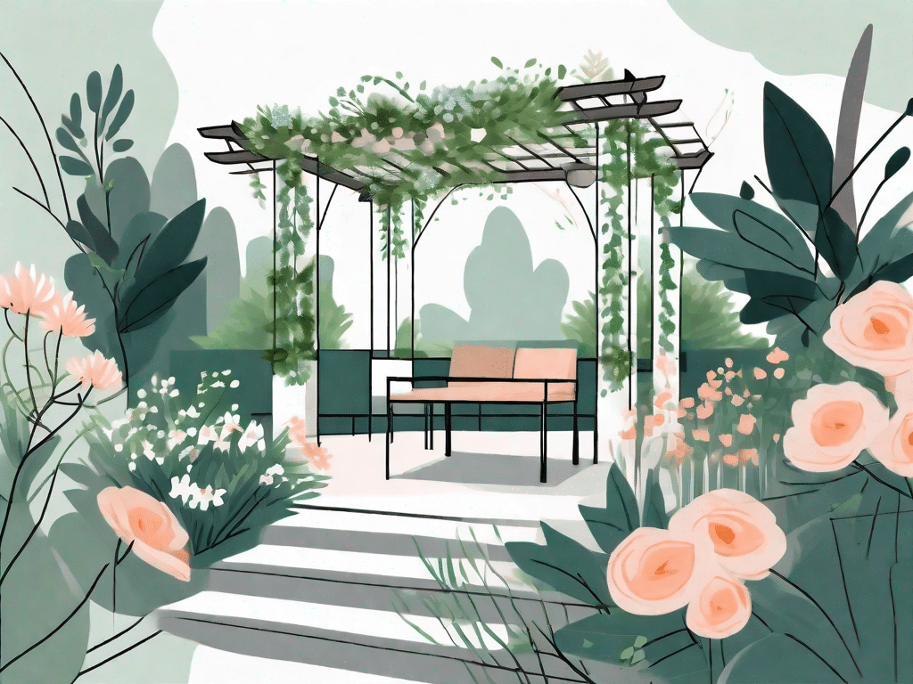 A serene garden retreat featuring a beautifully built pergola