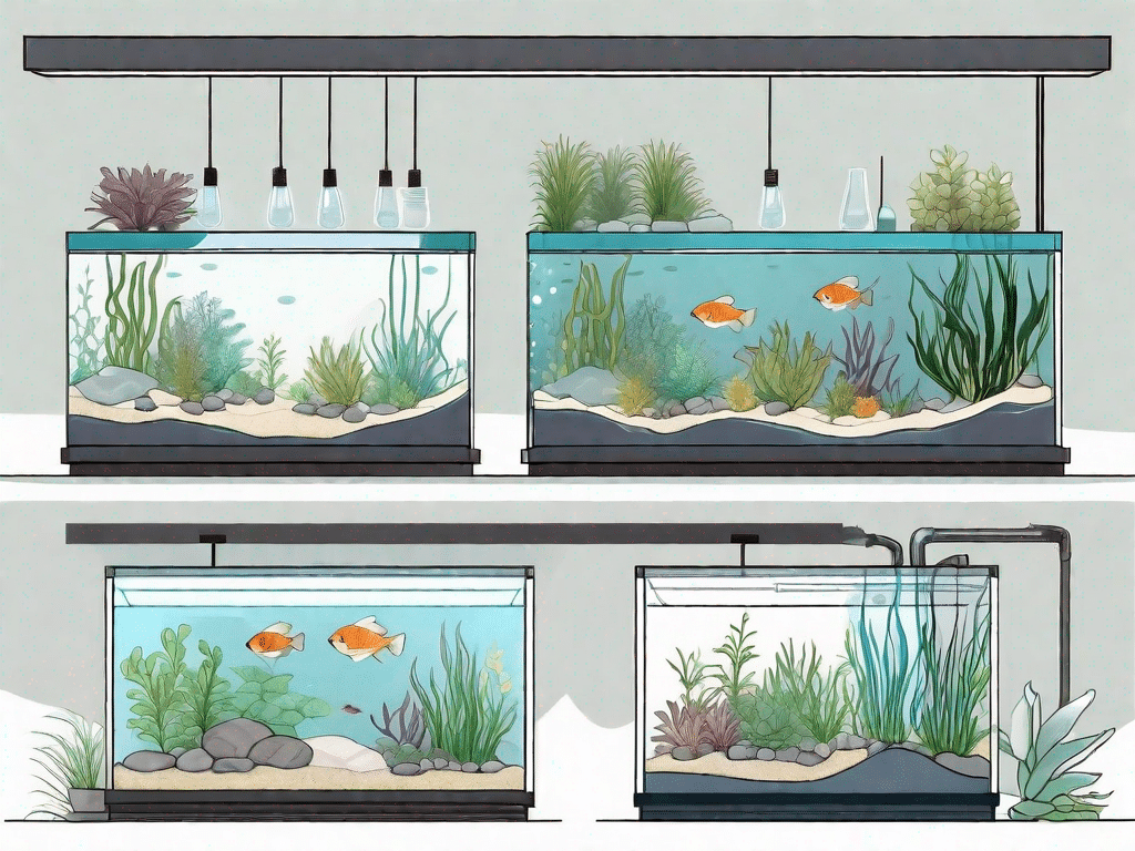 Various stages of constructing a diy aquarium
