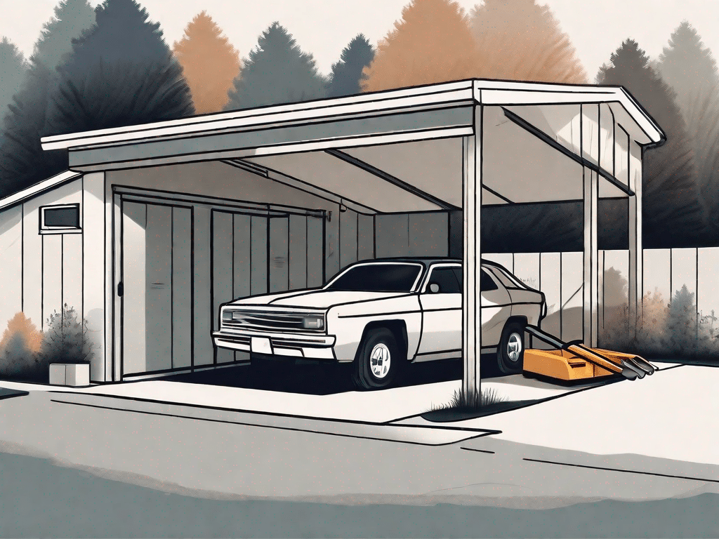 A freestanding carport attached to a tool shed