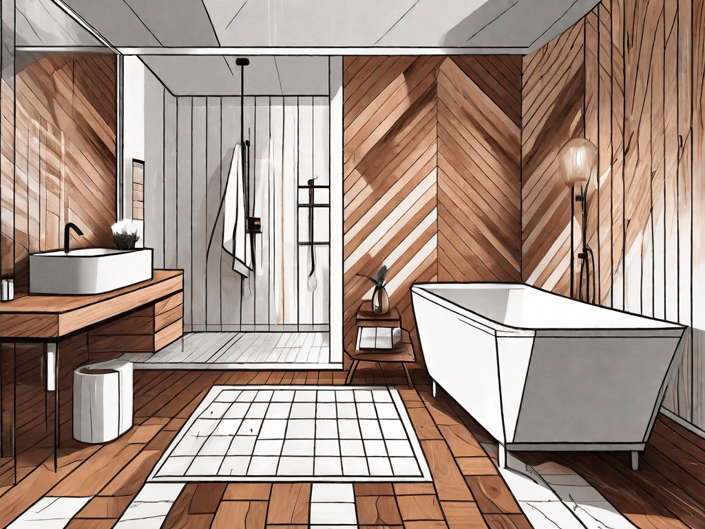 A stylish and water-resistant parquet flooring in a bathroom setting