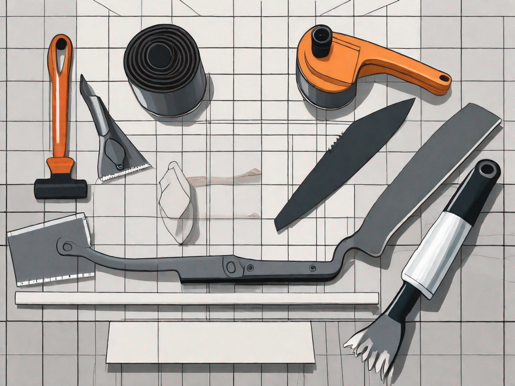 Various tools and materials needed for vinyl flooring installation
