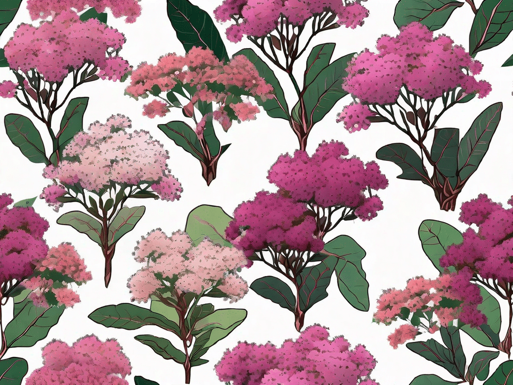Various crepe myrtle (lagerstroemia indica) varieties in different colors and stages of growth
