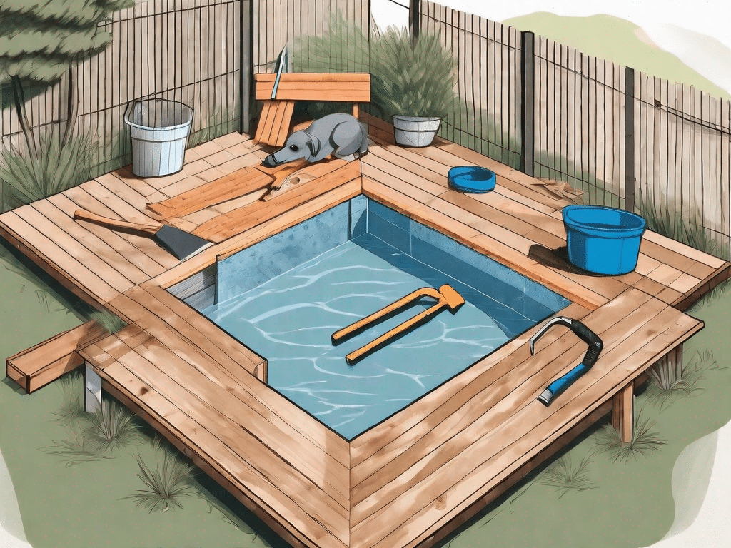Various stages of constructing a dog pool
