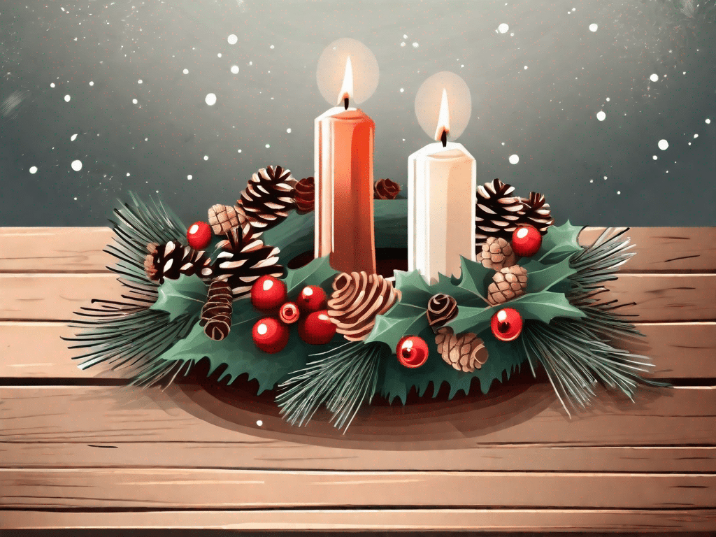 A beautifully decorated diy advent wreath with festive elements like candles