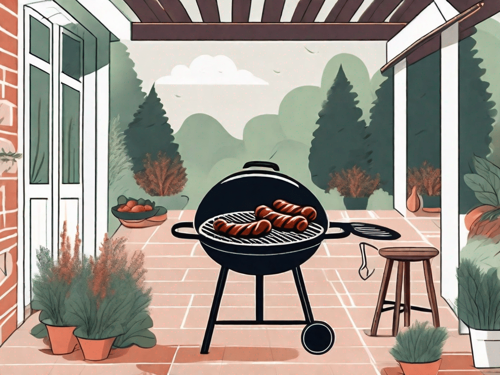 A grill with a variety of homemade sausages sizzling on it