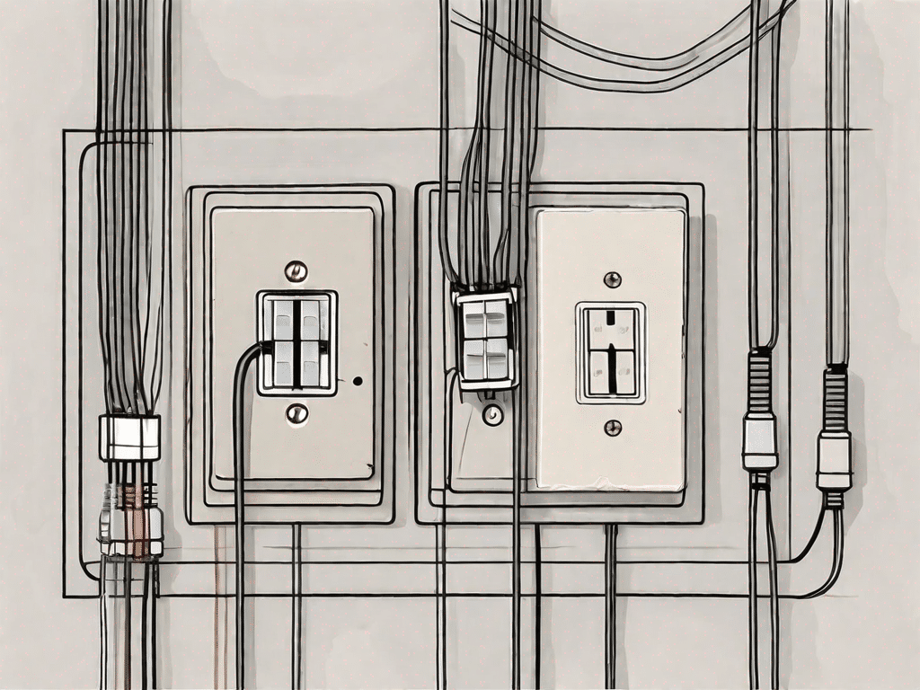 Various stages of a light switch being wired
