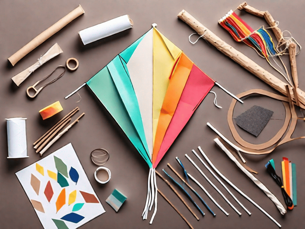 A homemade kite in various stages of assembly