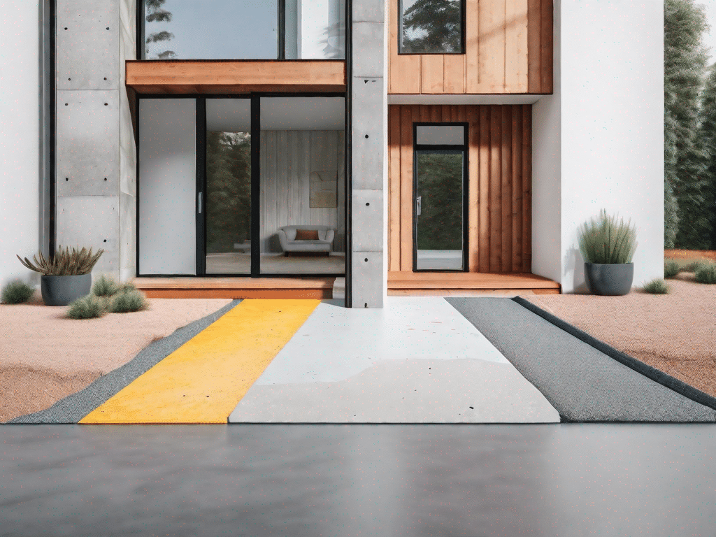 A house driveway with one half made of concrete and the other half made of plastic